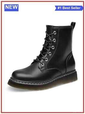 Women's Faux Leather Lace-Up Combat Ankle Boots Platform Lug Sole